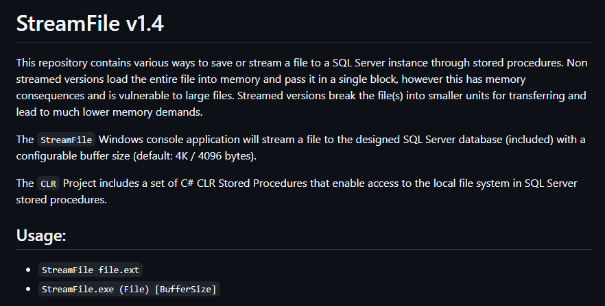 StreamFile console usage